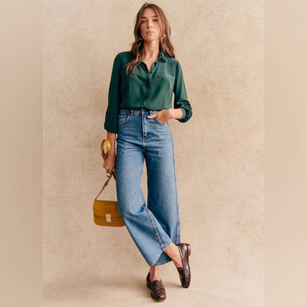 Sezane Blue high rise Cropped wide leg jeans - 40